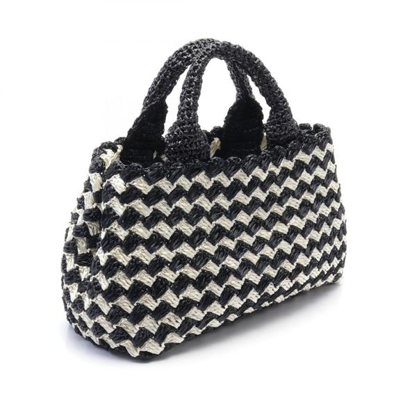 Prada White Rafia Bag Crochet Tote Canapa Black Raffia - Picture 1 of 6